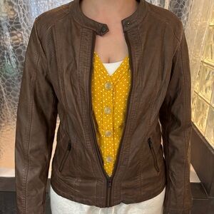 Vintage early 2000s Valerie Stevens Chocolate Brown Faux Leather Jacket Size M